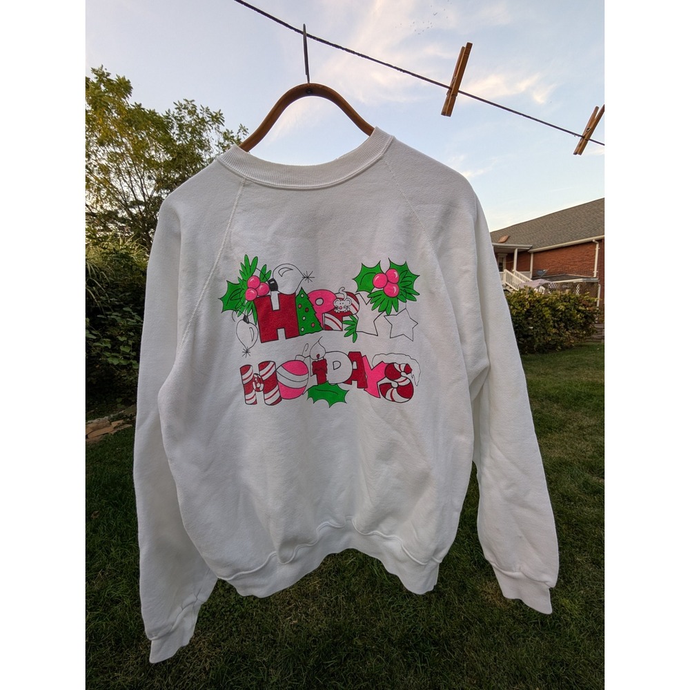 Vintage‎ Hanes Happy Holidays Crewneck Sweatshirt XX Large White